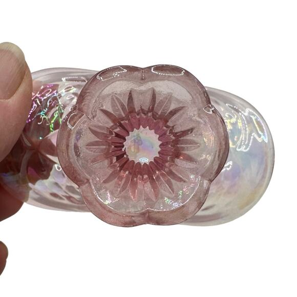 Vintage Fenton Art Glass Iridized Empress Rose Mini Basket Opalescent Handle - Picture 6 of 10